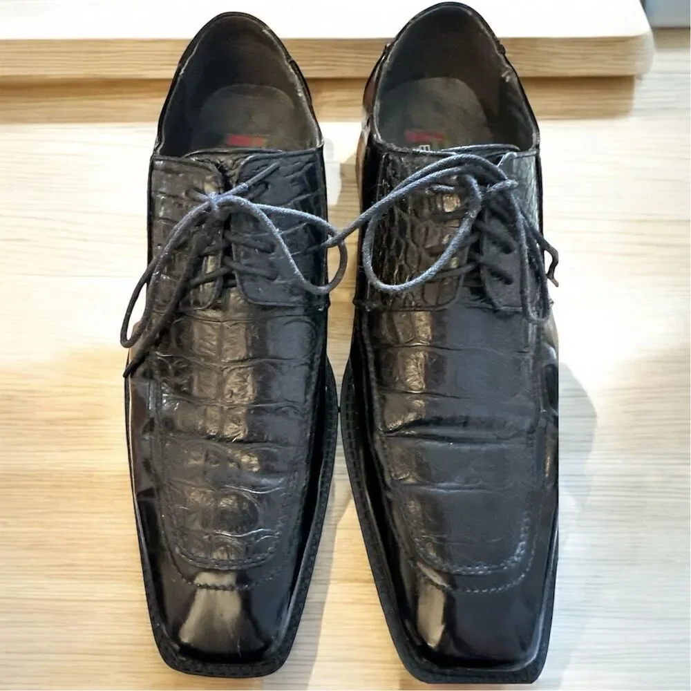 Bolano Men's Black Alligator Print Oxford Dress Shoes Size 8.5